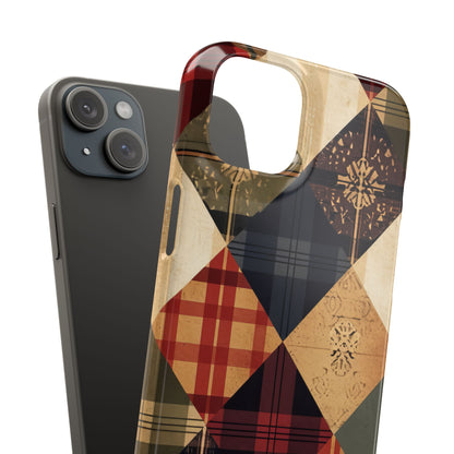 Rustic Geometric Patchwork Harmony iPhone 15 - Slim Phone Case