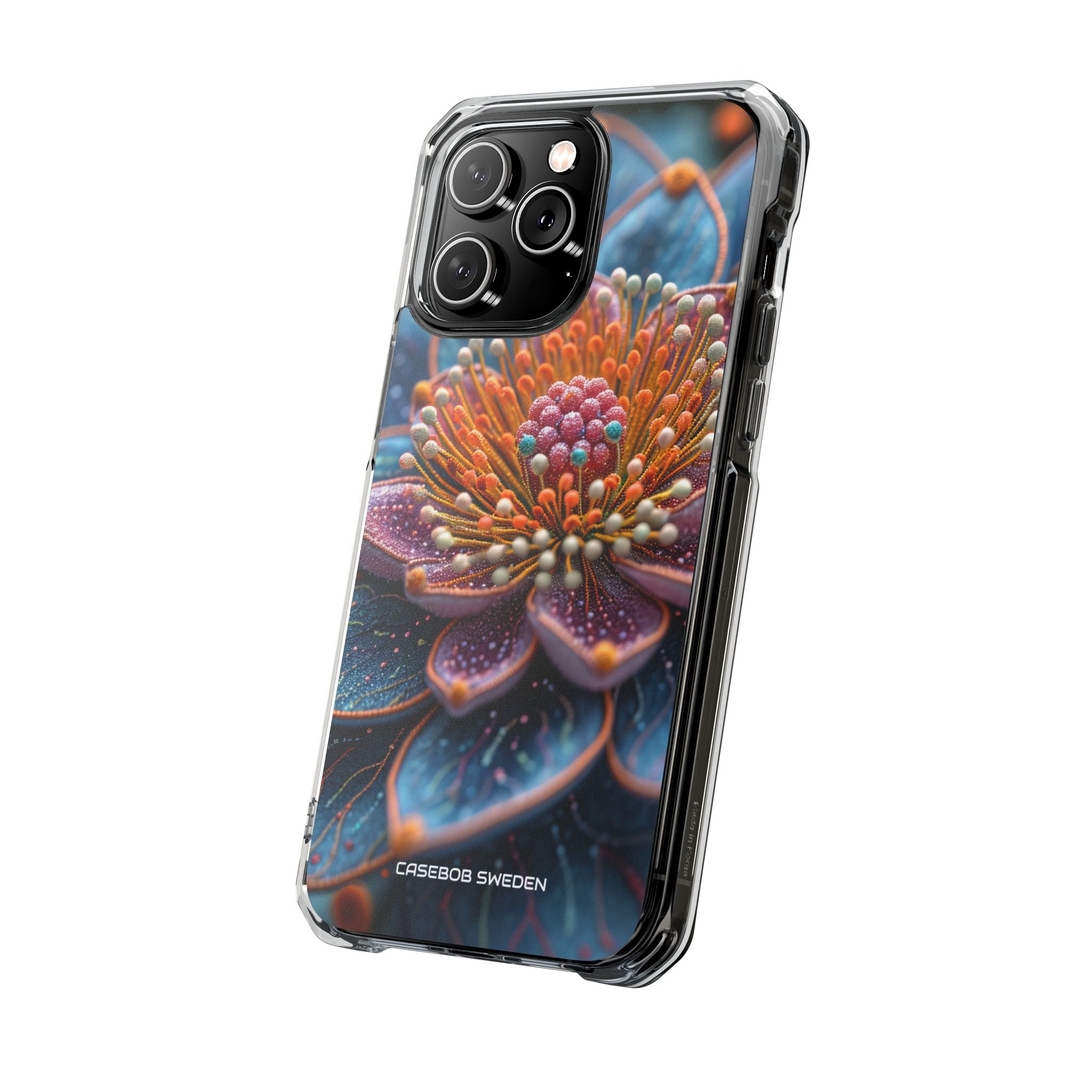 Blue-Orange Floral Swirl - Clear Impact iPhone 14 Phone Case