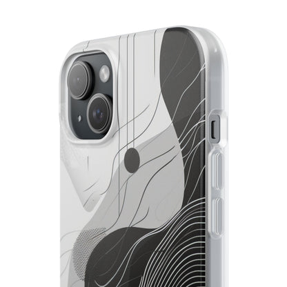 Fluid Rhythms: Monochrome Line Flow iPhone 15 - Flexi Phone Case