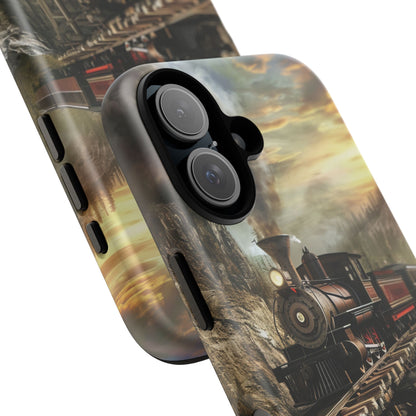 Vintage Steam Train Crossing Mountain Bridge iPhone 16 - Tough Phone Case