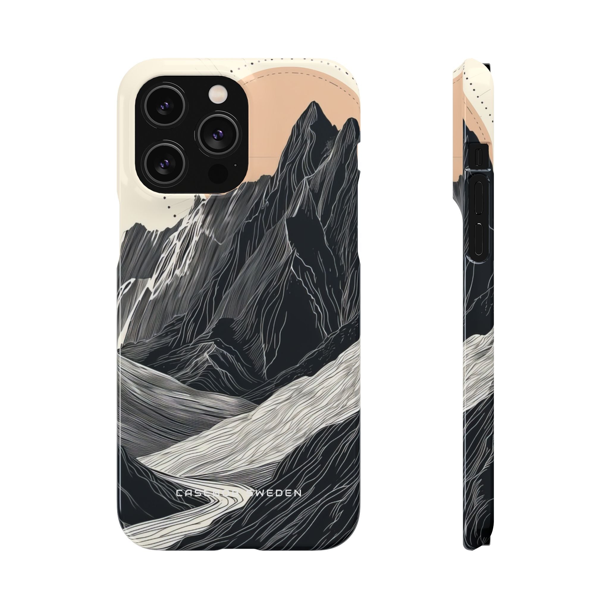 Minimalist Mountain Landscape with Flowing River iPhone 14 - Slim Phone Case