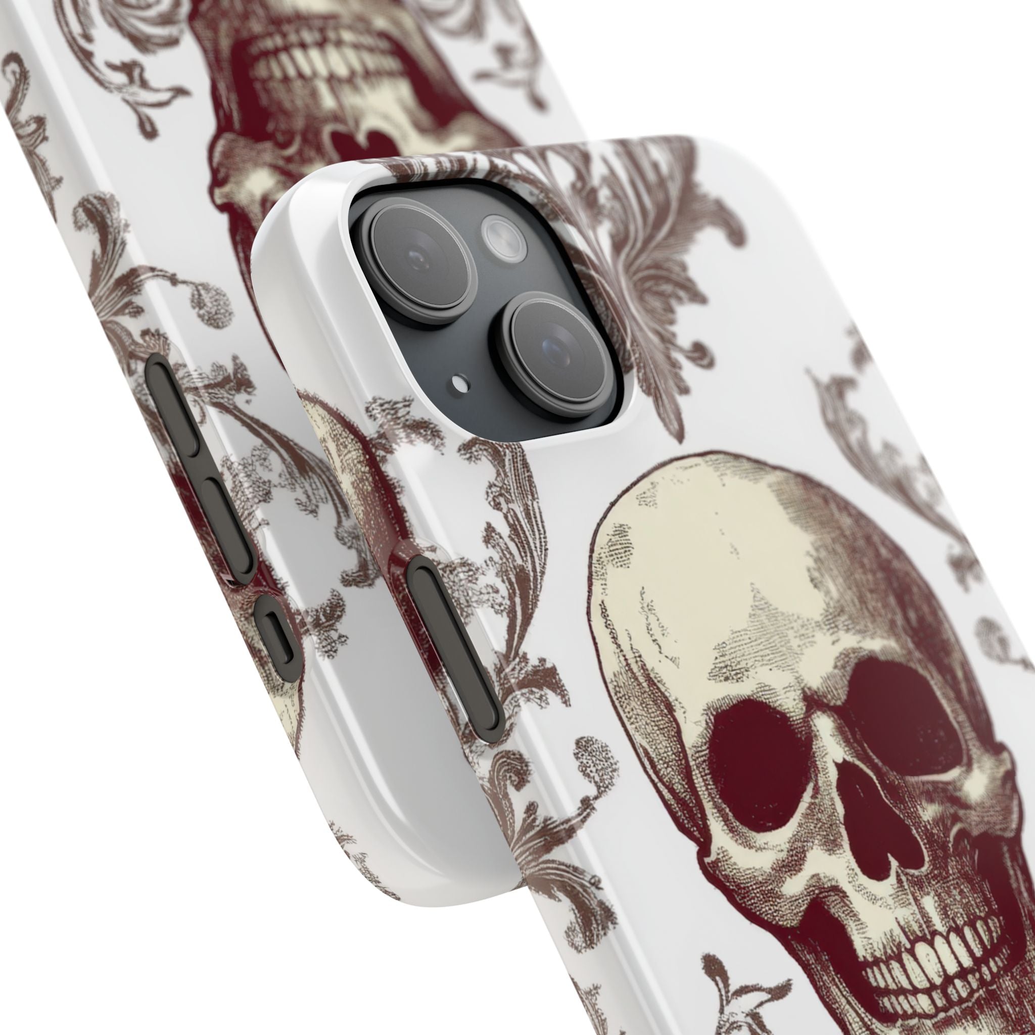 Gothic Skulls and Ornate Foliage iPhone 15 - Slim Phone Case