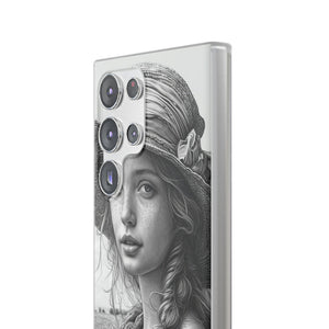 Serene Sketch Portrait | Flexible Phone Case for Samsung Galaxy