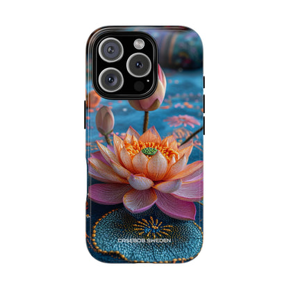 Vibrant Lotus Embroidery - Tough iPhone 16 Phone Case