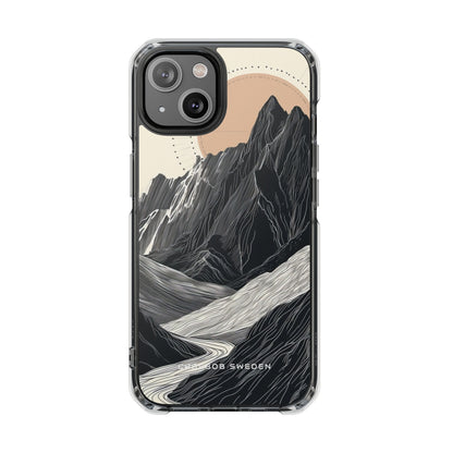 Minimalist Mountain Landscape with Flowing River iPhone 14 - Clear Impact Phone Case