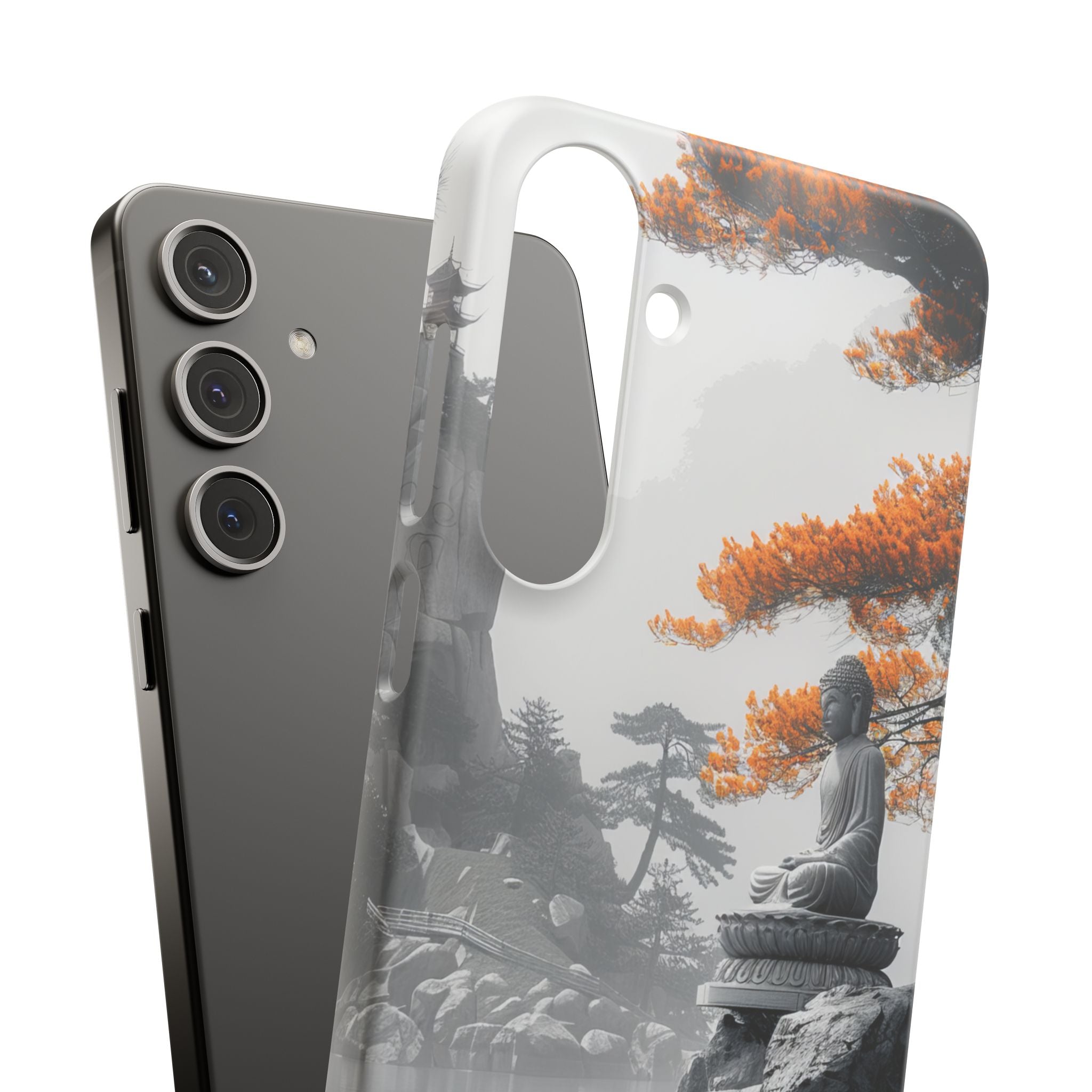 Zen Serenity: Tranquil Landscape with Buddha and Pagoda Samsung S24 - Slim Phone Case