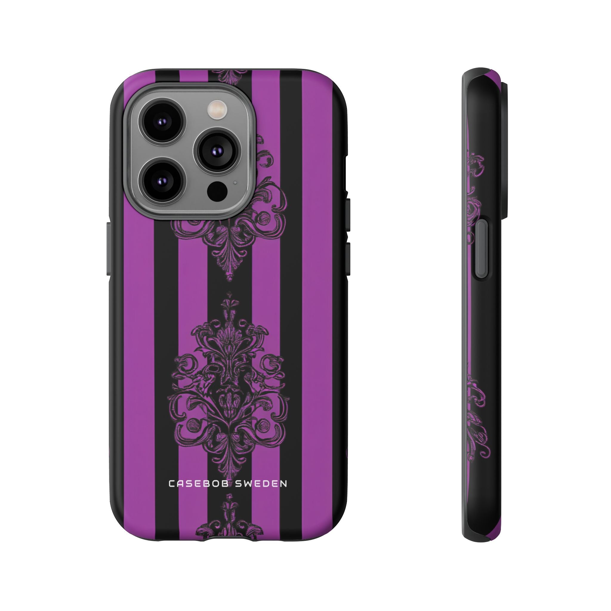 Gothic Elegance with Vertical Stripes and Ornamental Motifs iPhone 14 - Tough Phone Case