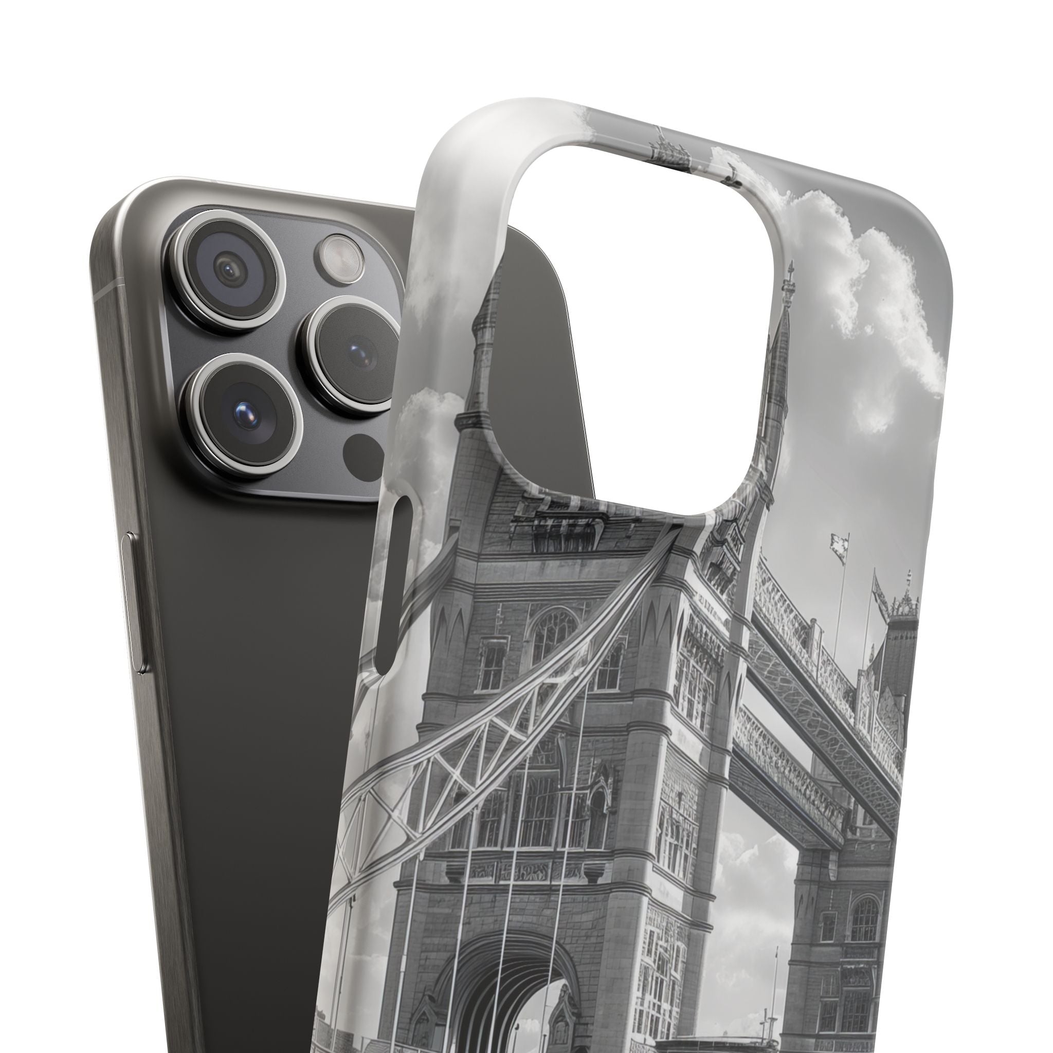 Tower Bridge Monochrome Architecture Study iPhone 15 - Slim Phone Case