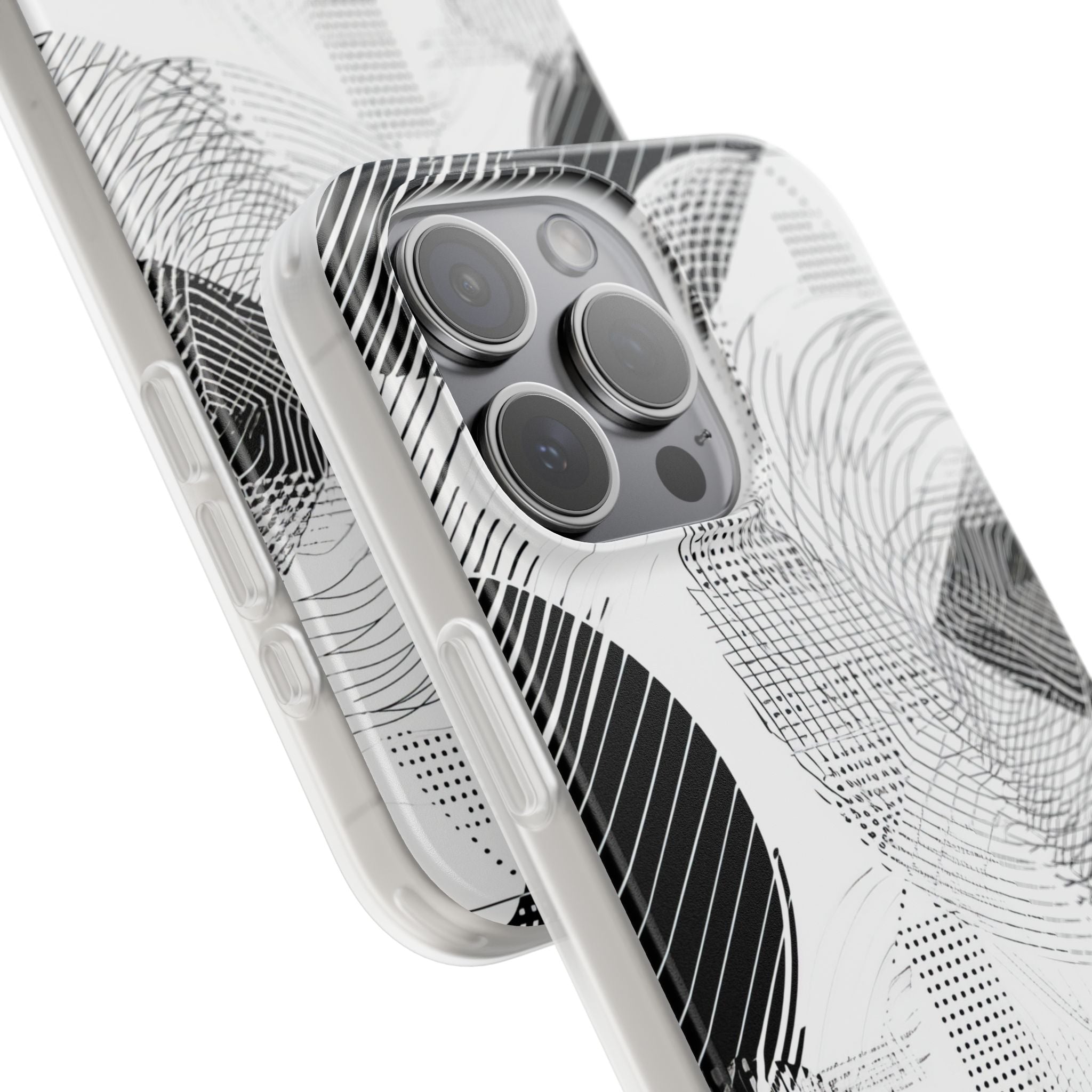 Geometric Monochrome Flow iPhone 15 - Flexi Phone Case