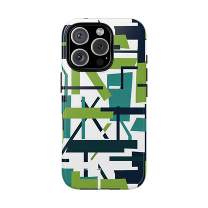 Green Geometry Glide iPhone 16 - Tough Phone Case