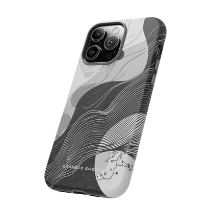 Fluid Rhythms: Monochrome Line Flow iPhone 14 - Tough Phone Case