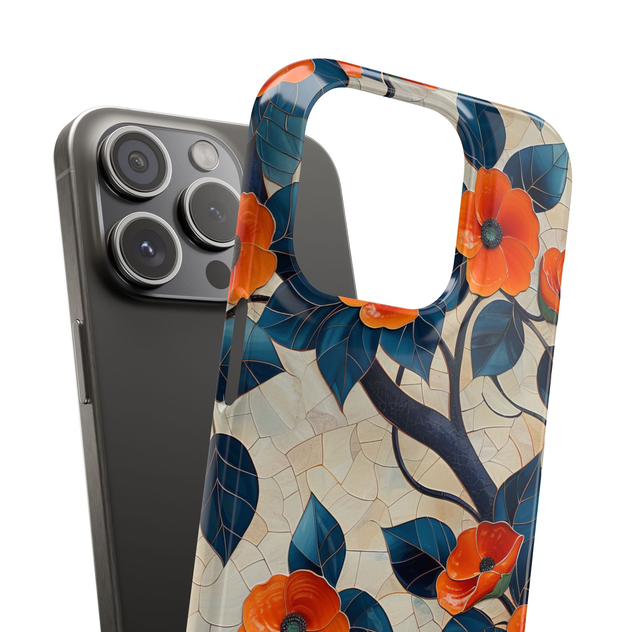 Orange Blossoms Mosaic Harmony iPhone 15 - Slim Phone Case