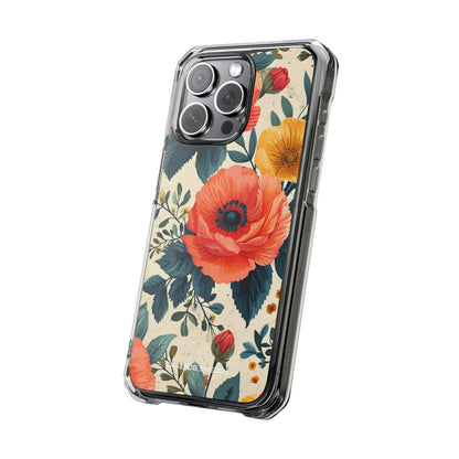 Vibrant Botanical Poppies - Clear Impact iPhone 15 Phone Case