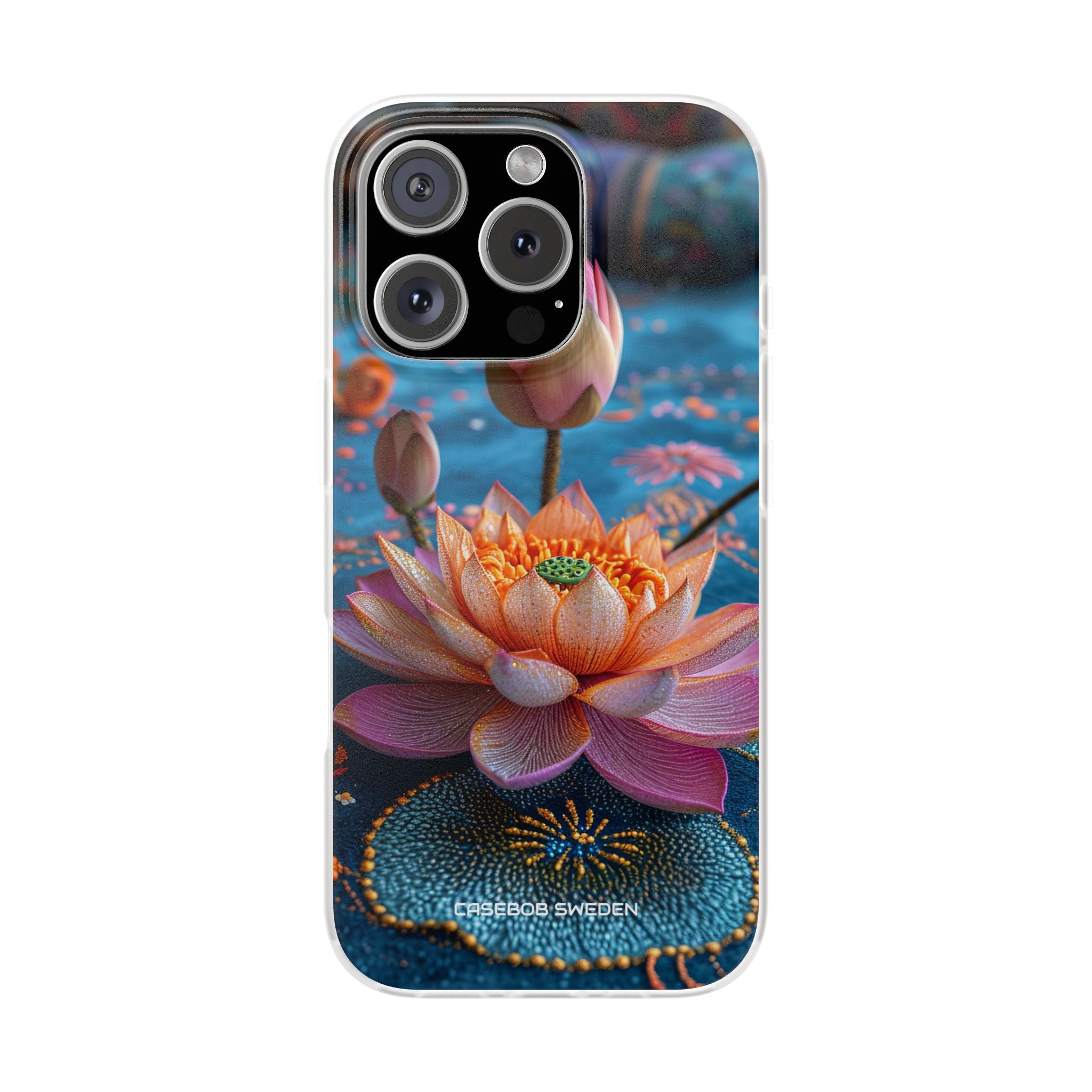 Vibrant Lotus Embroidery - Flexi iPhone 16 Phone Case