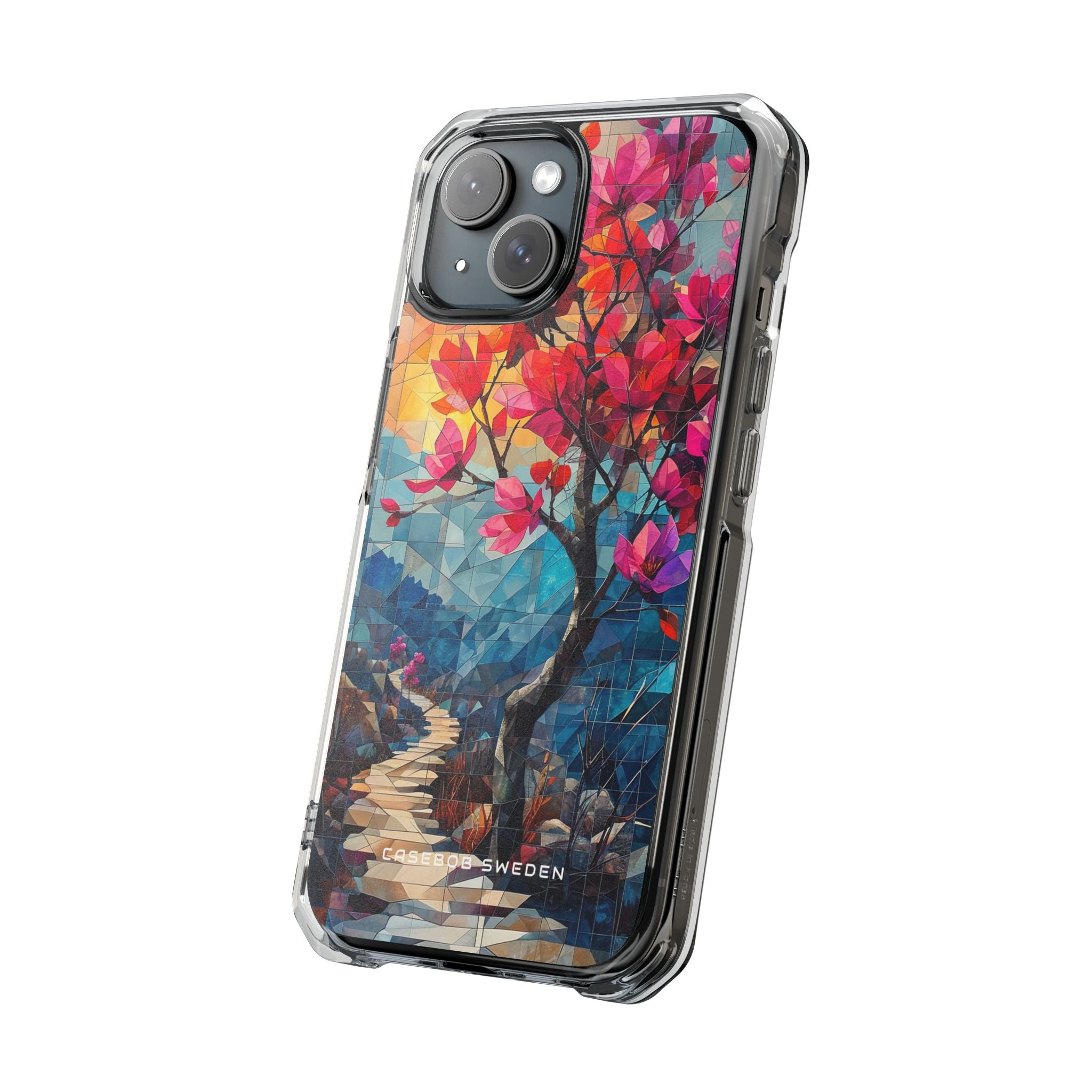 Vibrant Geometric Tree Landscape iPhone 15 - Clear Impact Phone Case