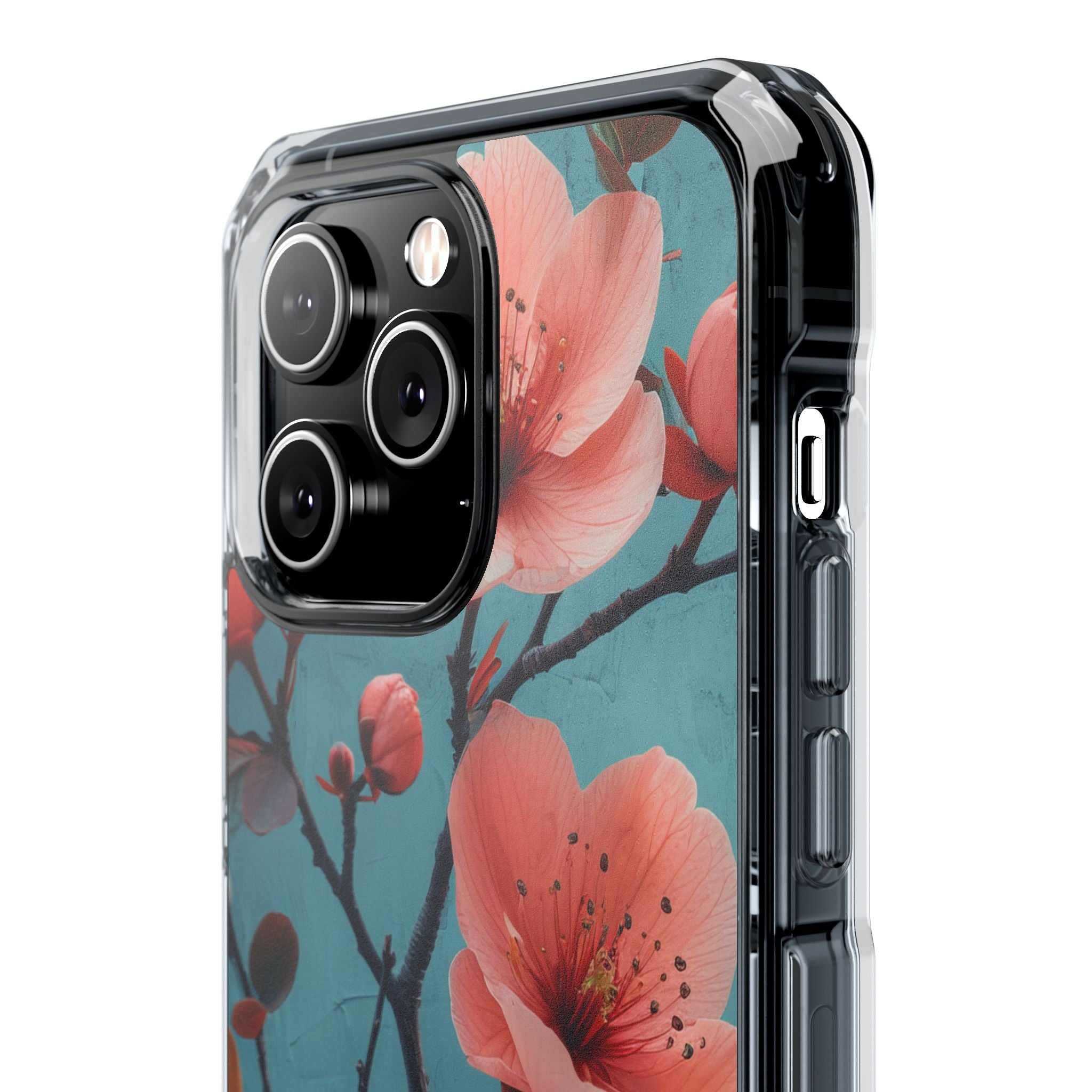 Teal Coral Blossom - Clear Impact iPhone 14 Phone Case