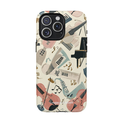 Beige Musical Instruments Pattern - Tough + MagSafe® iPhone 15 Phone Case