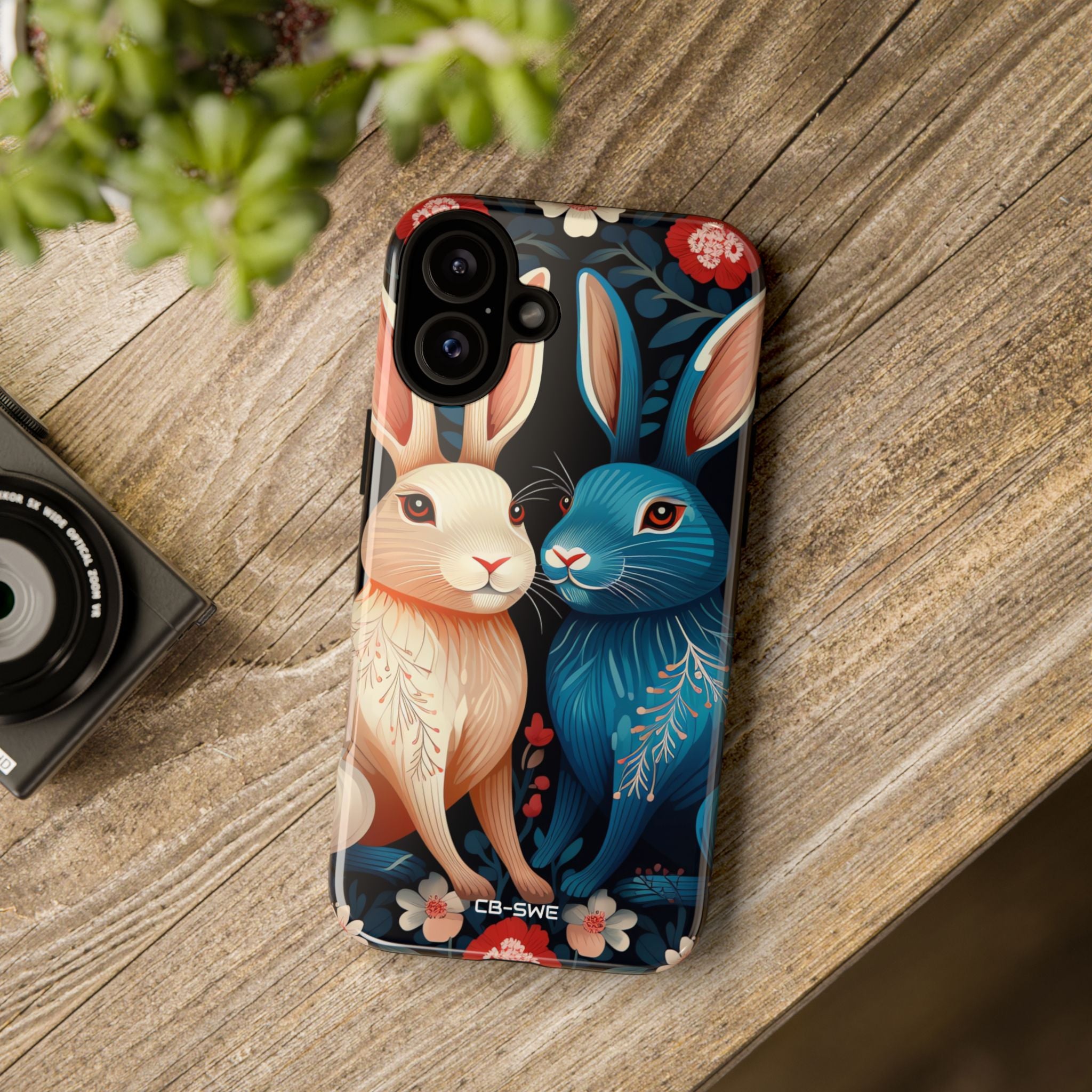 Rabbits Embrace Blossoms - iPhone Case