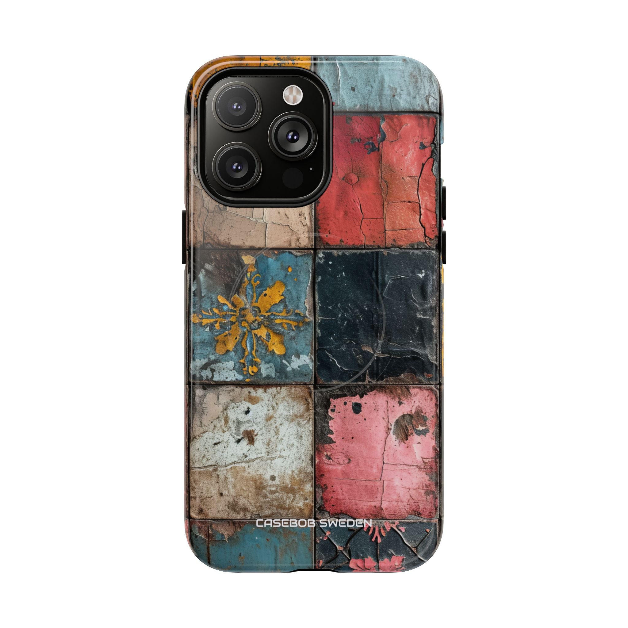 Rustic Red-Yellow Vintage Tiles - Tough + MagSafe® iPhone 14 Phone Case