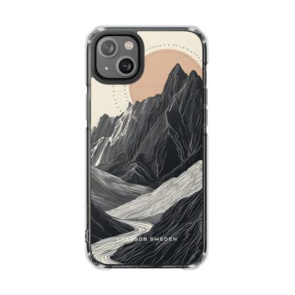 Minimalist Mountain Landscape with Flowing River iPhone 14 - Clear Impact Phone Case