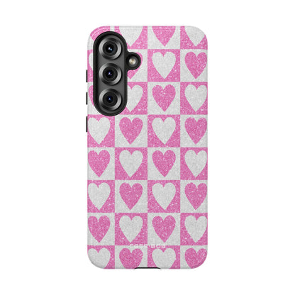 Glitter Heart Grid Samsung S25 Plus Case - Tough