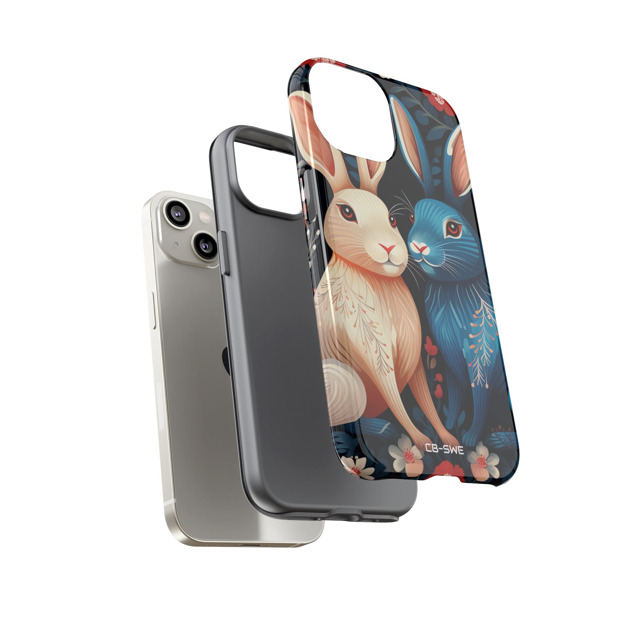 Rabbits Embrace Blossoms - iPhone Case