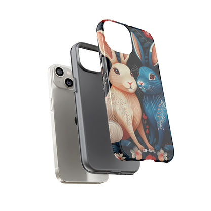 Rabbits Embrace Blossoms - iPhone Case