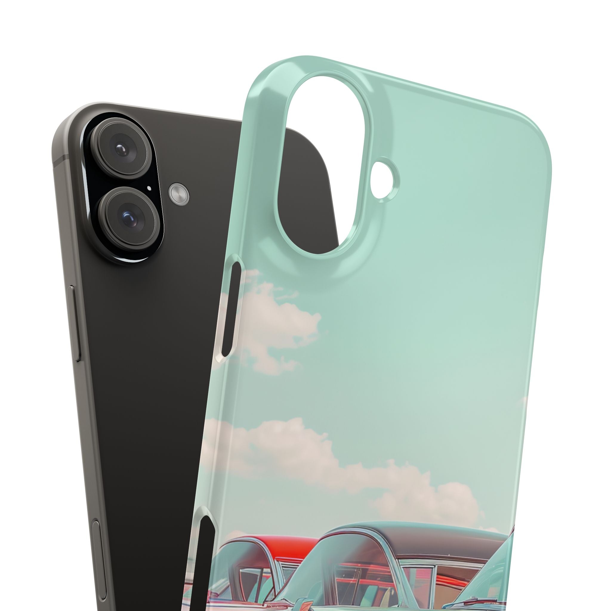 Vintage Turquoise Cars - Slim iPhone 16 Phone Case