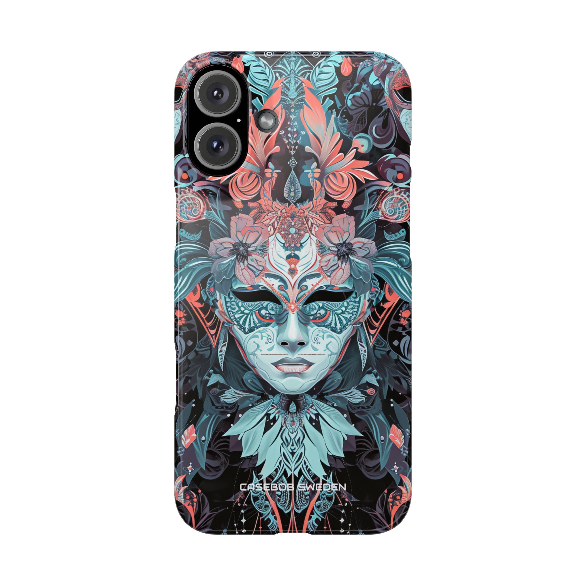 Mystic Teal Coral Mask - Slim iPhone 16 Phone Case