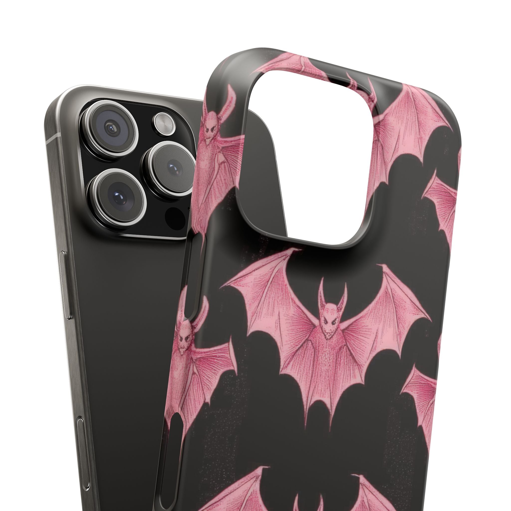 Gothic Pink Bats Aflame iPhone 16 - Schlanke Handyhülle