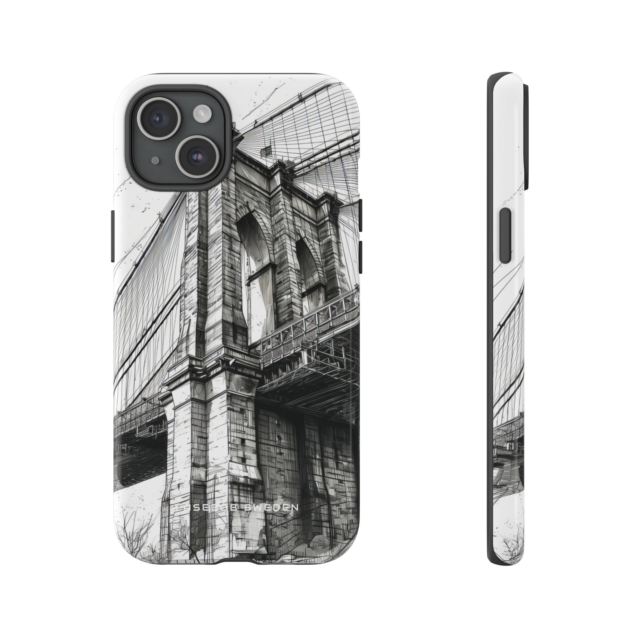 Suspension Bridge Line Art Illustration iPhone 15 - Tough Phone Case