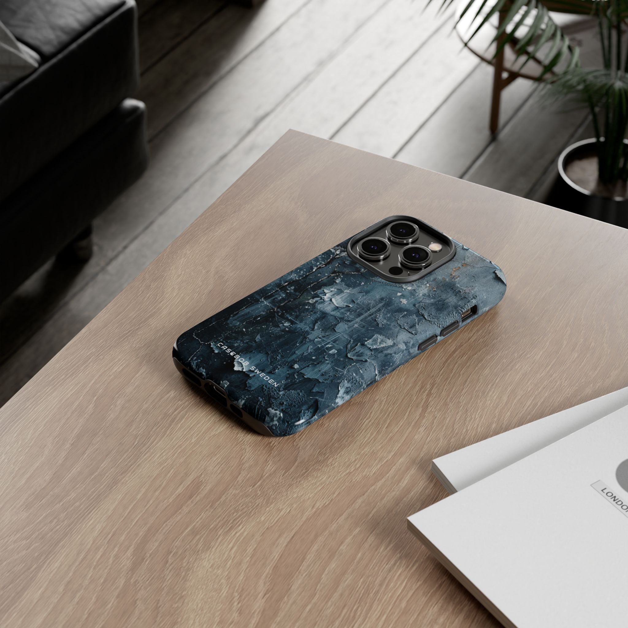 Weathered Blue Tapestry with Cracked Layers iPhone 14 - Tough Phone Case