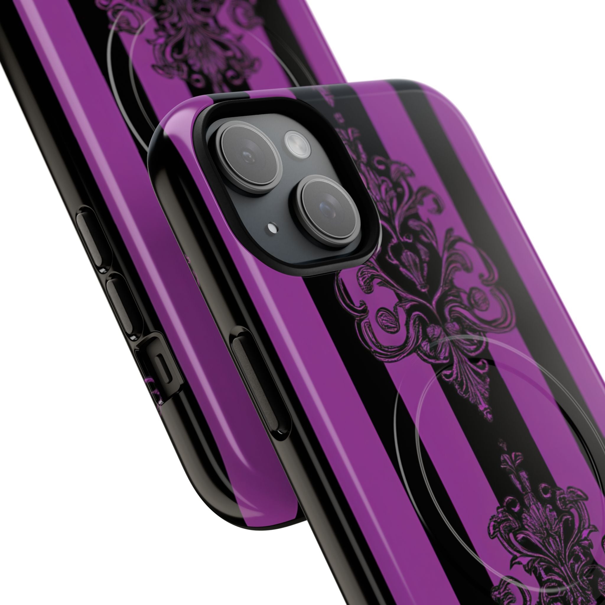 Gothic Elegance with Vertical Stripes and Ornamental Motifs iPhone 15 | Tough+ Phone Case