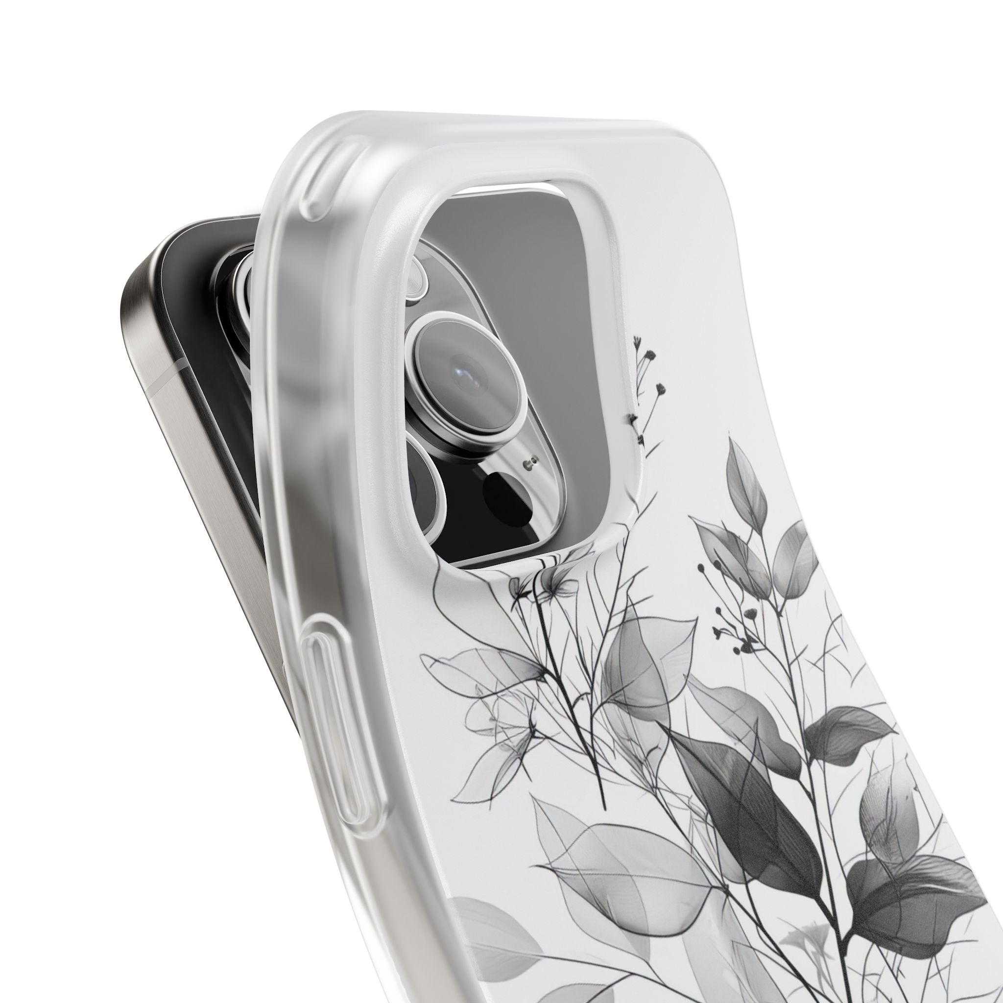 Veined Leaves Gray iPhone 16 Pro Case - Soft