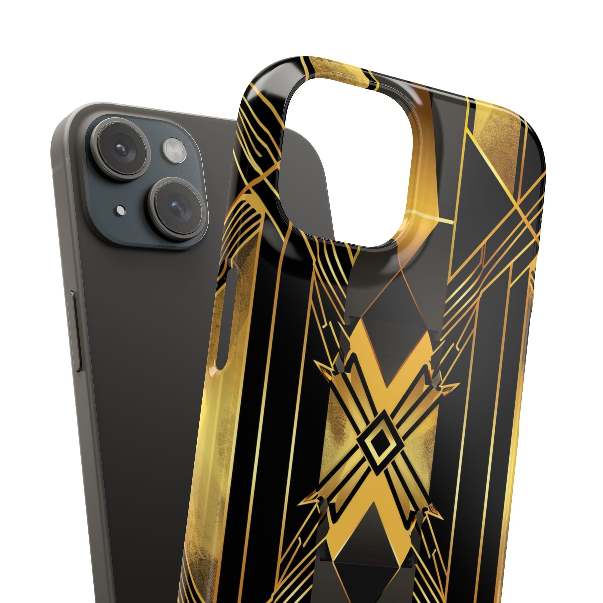 Golden Geometric Elegance iPhone 15 - Slim Phone Case