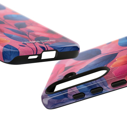 Pink Blue Floral - Tough Samsung S24 Phone Case