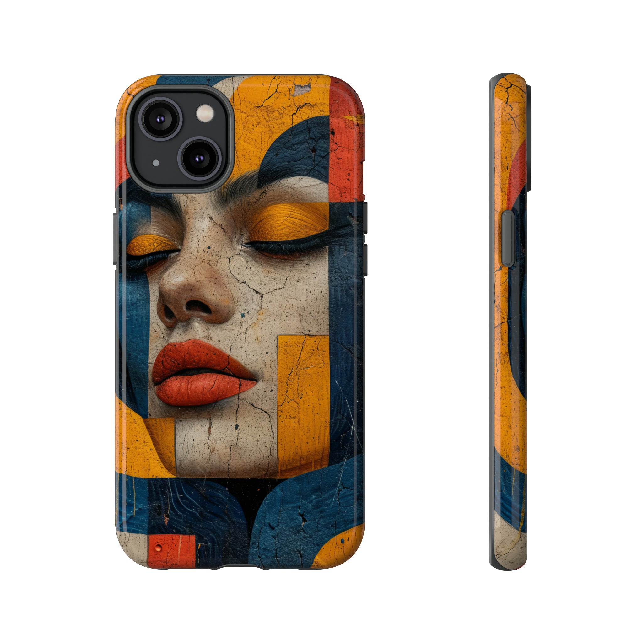 Blue Lady's Geometric Elegance - Protective Phone Case