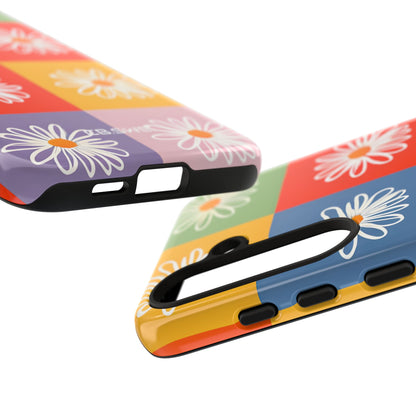 Vibrant Daisy Flower Colorful Checkerboard Seamless Samsung S24 - Tough