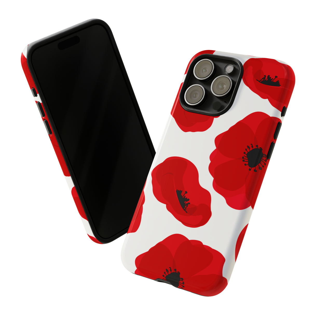 Red poppies on white iPhone case - Protective Phone Case