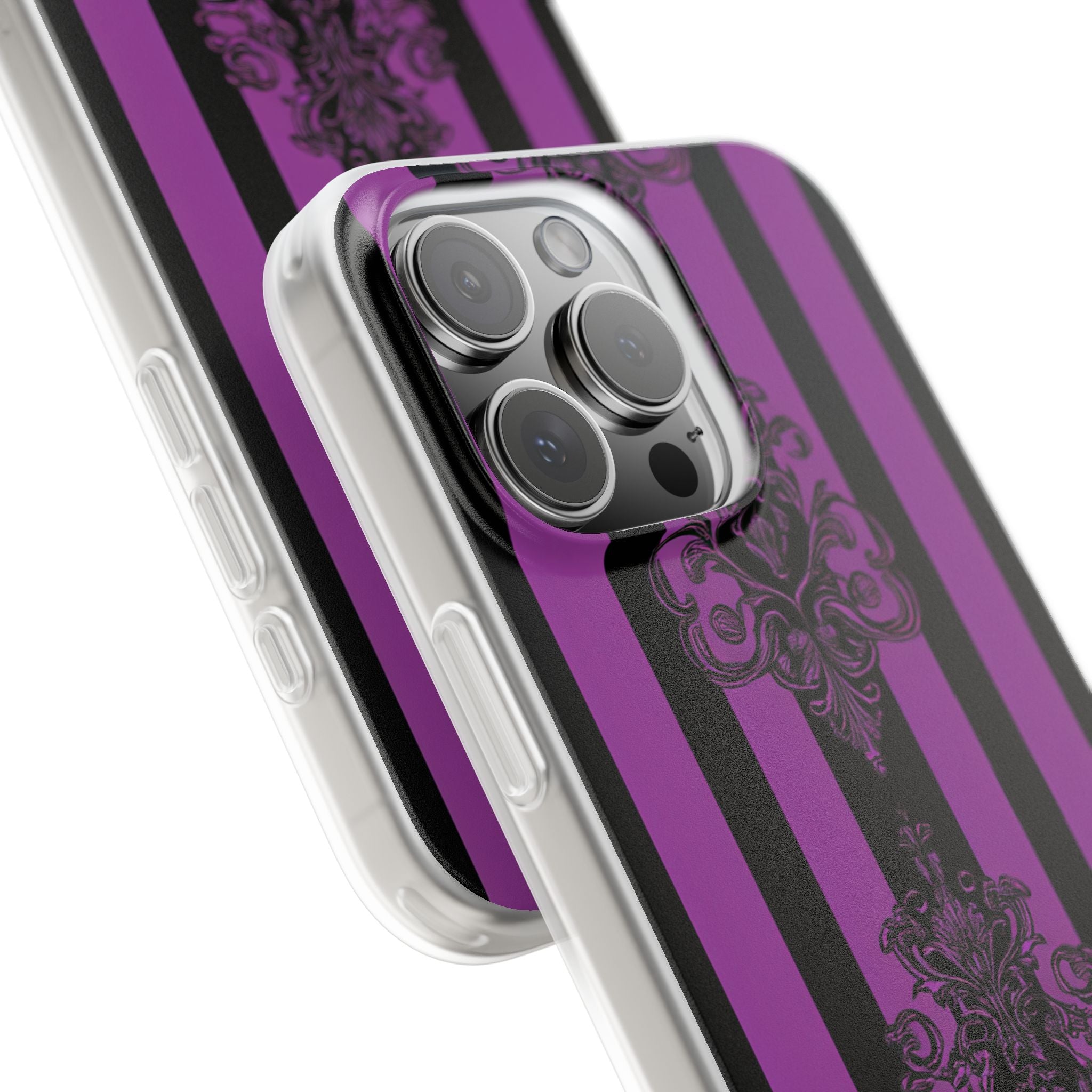 Gothic Elegance with Vertical Stripes and Ornamental Motifs iPhone 16 - Flexi Phone Case