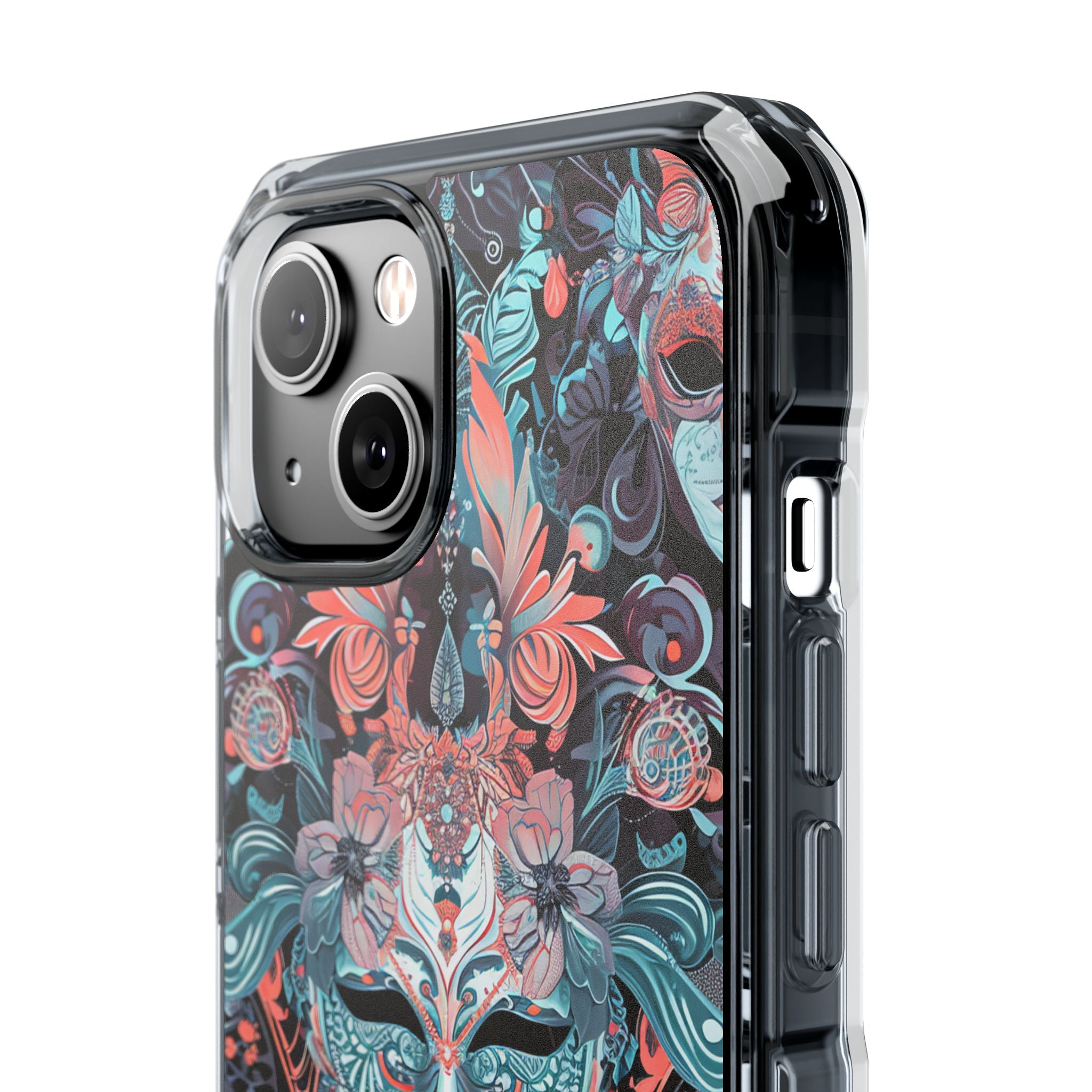 Mystic Teal Coral Mask - Clear Impact iPhone 14 Phone Case