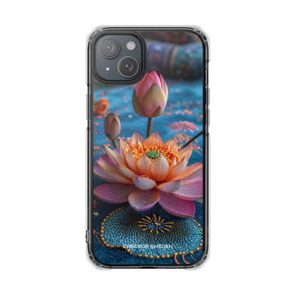 Vibrant Lotus Embroidery - Clear Impact iPhone 15 Phone Case