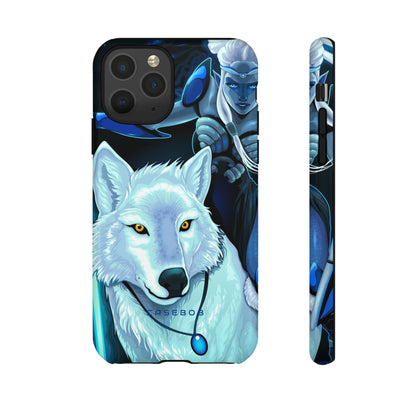 Elf with white wolf - Protective Phone Case