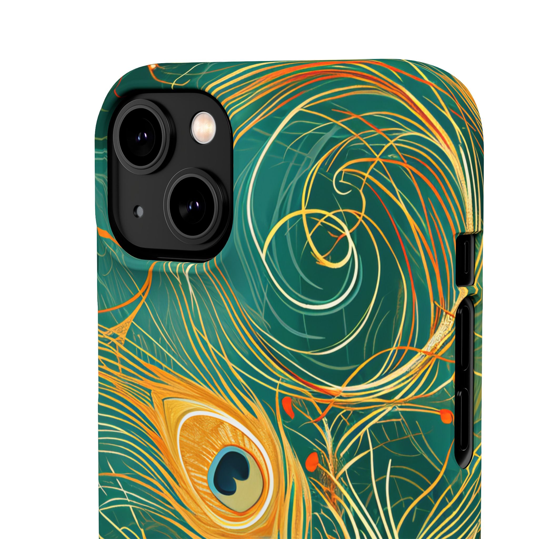 Peacock Elegance in Teal and Gold iPhone 14 - Slim Phone Case