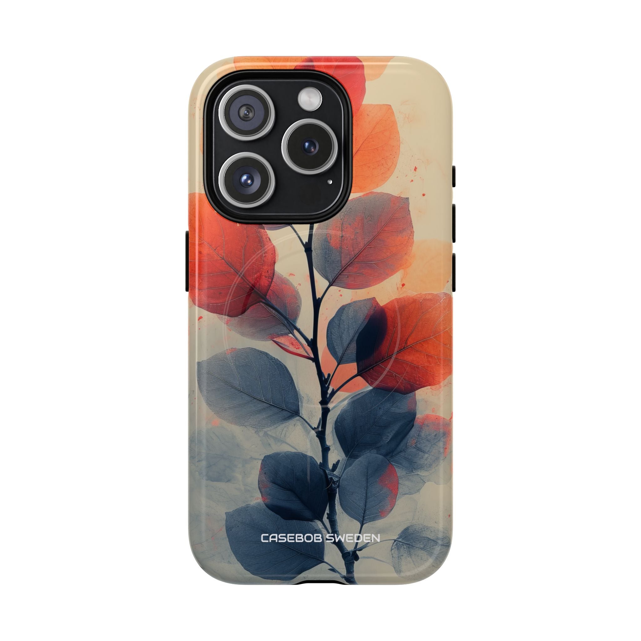 Orange Gray Leaves - Tough + MagSafe® iPhone 15 Phone Case