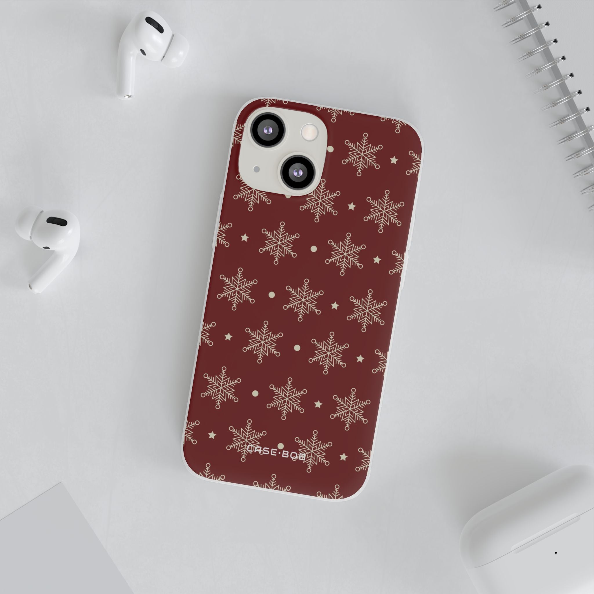 Cream Snowflake Crimson iPhone 13 mini Case - Soft