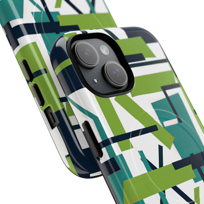 Green Geometry Glide iPhone 15 | Tough+ Phone Case