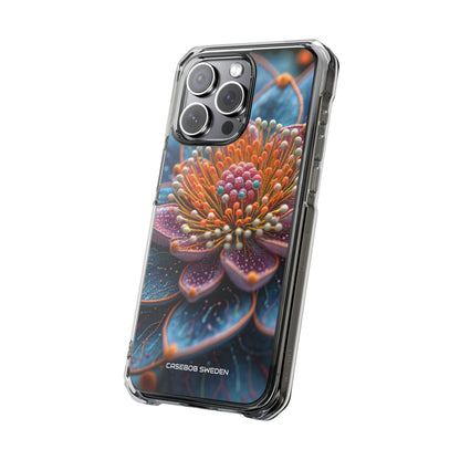 Blue-Orange Floral Swirl - Clear Impact iPhone 15 Phone Case