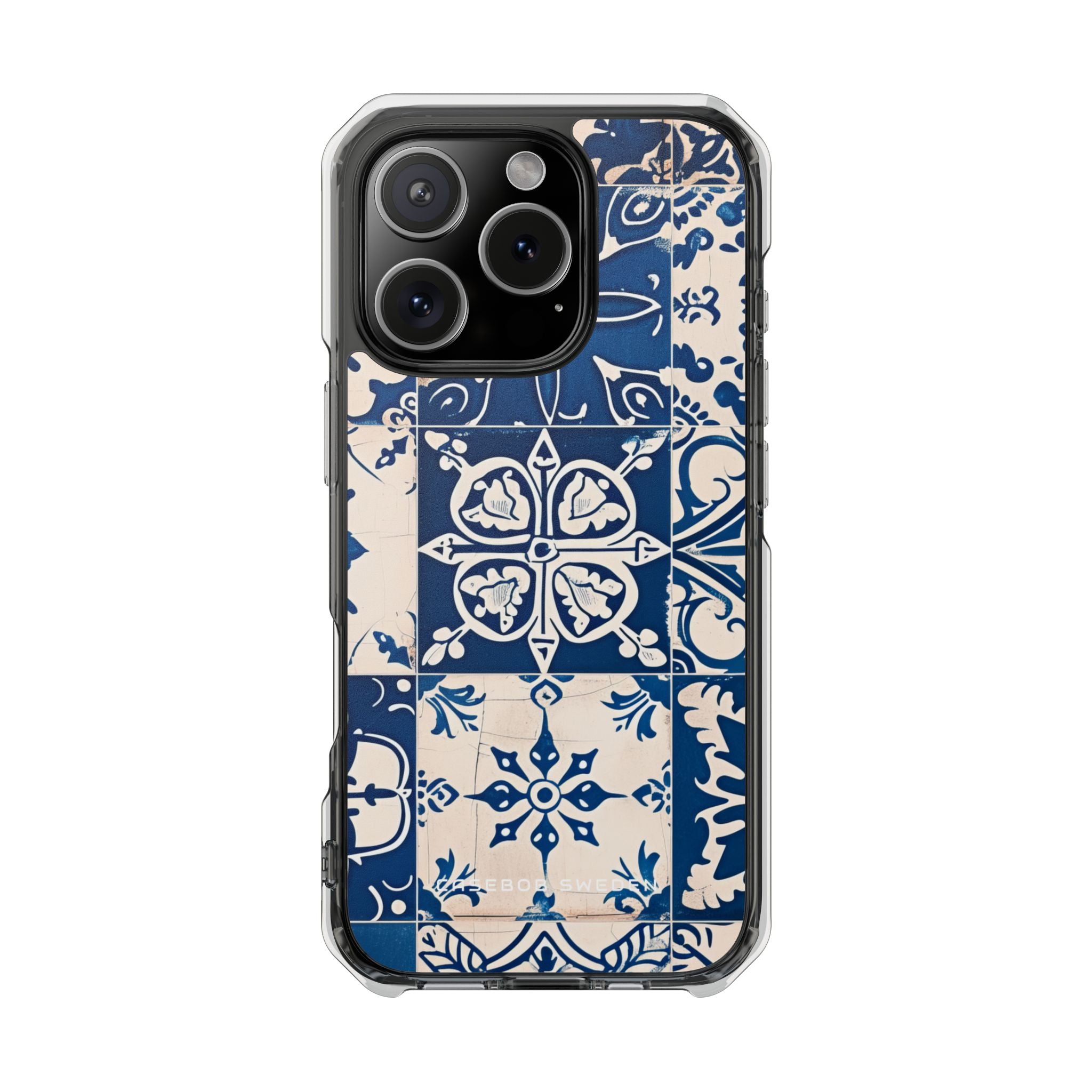 Mediterranean Blue Ceramic Line Art Tiles iPhone 16 - Clear Impact Phone Case