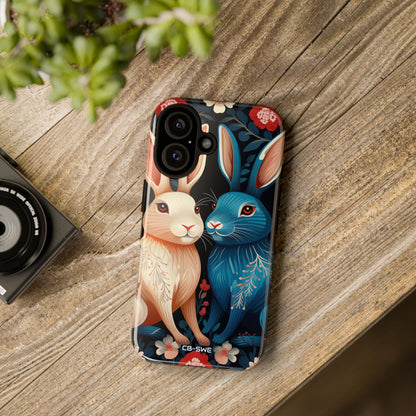 Rabbits Embrace Blossoms - iPhone Case